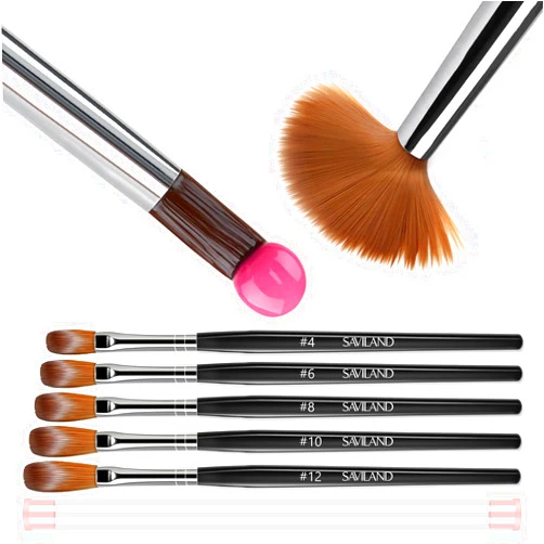 Saviland 5pcs Acrylic Nail Brush Set - Size 4/6/8/10/12 Acrylic Nail Brushes for Acrylic Application, Professional Round Shaped Nail Acrylic Brushes with Sturdy Handle for Home Salon Manicure Nail Art