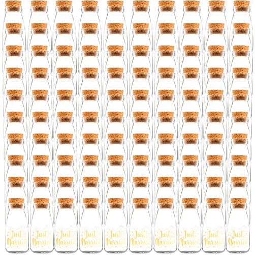 Ethisa Just Married Glass Jars - Wedding Favors for Guests Bulk 100 Pack and Table Centerpieces for Reception - Mr and Mrs After Dinner Buttermints Candy Storage Bottles - Thank You Souvenirs