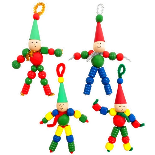 READY 2 LEARN Christmas Crafts - Create Your Own Bead Elves - DIY Ornaments for Kids - Christmas Tree Decoration - All Materials Included, Blue,Green,Red, Set of 4