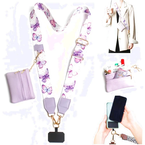 Surlveia Crossbody Body Phone Holder for Women, New Phone Strap with Zippered Pouch, Adjustable Crossbody Strap (Lavender)