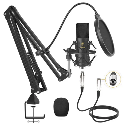 TONOR XLR Condenser Microphone, TONOR Professional Cardioid Studio Mic Kit with T20 Boom Arm, Shock Mount, Pop Filter for Recording, Podcasting, Voice Over, Streaming, Home Studio, YouTube (TC20)