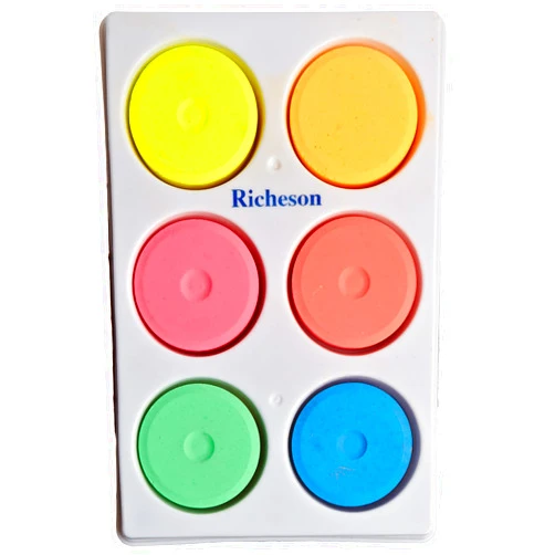 Jack Richeson Non-Toxic Tempera Paint Cakes - 1 11/16 x 5/8 inch - Set of 6 - Assorted Fluorescent Colors