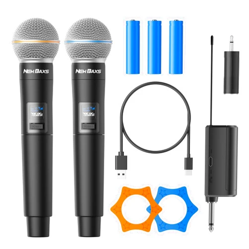 NEW BAXS Wireless Microphone, Rechargeable Dual Cordless Handheld Dynamic Wireless Mics,NEWBAXS Karaoke Microphones with 1/4'' Output for Karaoke, Meeting, Singing, Church, Wedding