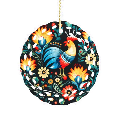 XXWONZFEH Personalized Christmas Ornaments 2025, Double-Sided Polish Folk Art Pattern Print Ceramic Ornament Holiday Keepsake Xmas Tree Decoration Gifts