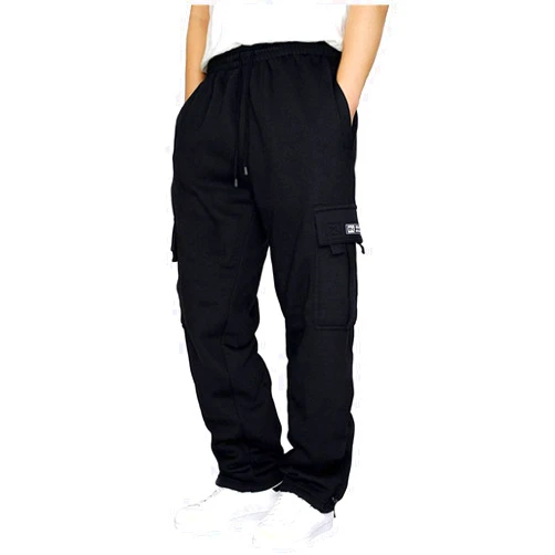Lasjixion Men's Cargo Sweatpants Open Bottom Fleece Hiking Jogger Cargo Sweatpants for Men with Pockets