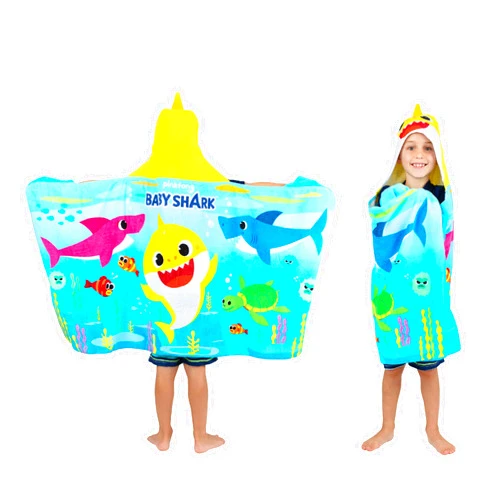 Franco Baby Shark Bath/Pool/Beach Soft Cotton Terry Hooded Towel Wrap, 24 in x 50 in, Kids