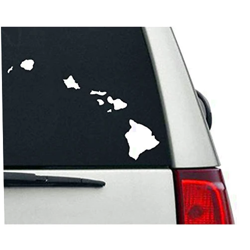 American Vinyl LARGE White Vinyl HAWAIIAN ISLANDS Shaped Sticker (hawaii oahu hi native maui vinyl decal for car truck window (7 x 11 inch)