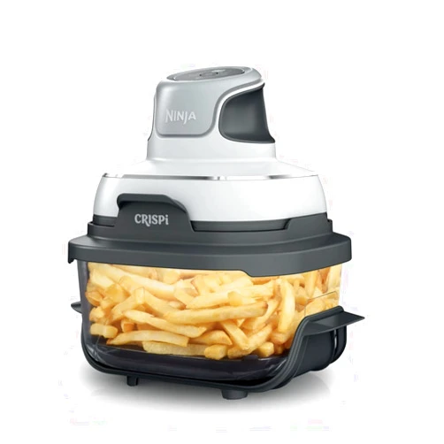 Generic Ninja Crispi 3-in-1 Portable Cooking System-1500W Compact Air Fryer, 4 QT Borosilicate Glass, Lid, Crisper Plate, Oil-Free Frying, Easy Storage, Cook, Serve & Store, With 4 Preset - White