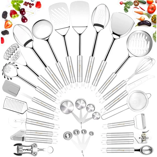 Fungun Stainless Steel Kitchen Utensil Set- Fungun 28 Pcs Cooking Nonstick Cookware Set with Spatula - Best Gadgets Tools Kitchen Accessories