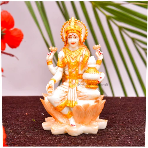 Kaka jiji Handicraft Marble Dust Laxmi Idol for Diwali Puja I Decoration I Home Temple I Office Temple I Car Dashboard I Lucky Charm I Gifting I Living Room I Guest Room ( Showpiece )