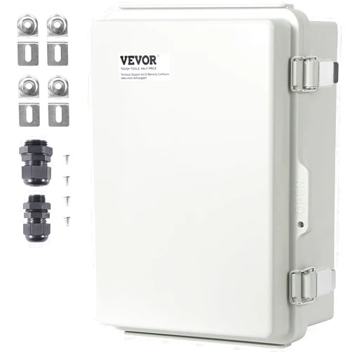 VEVOR Weather-Resistant Junction Box, Dimensions: 16.93x12.99x7.09 inches, Crafted from ABS Plastic with a Secure Hinged Lid and Stainless Steel Lock, IP67 Rated for Ultimate Dust and Water Protect