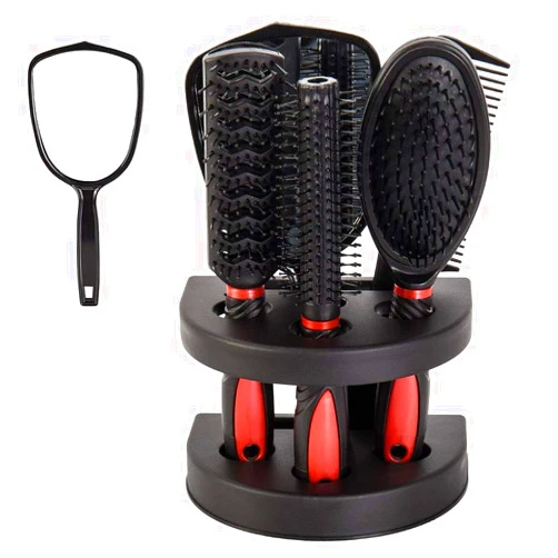 Healthcom Set of 5 Hair Combs Set Professional Salon Hair Cutting Brushes Sets Salon Hairdressing Styling Tool Mirror And Holder Stand Set Dressing Comb Kits for