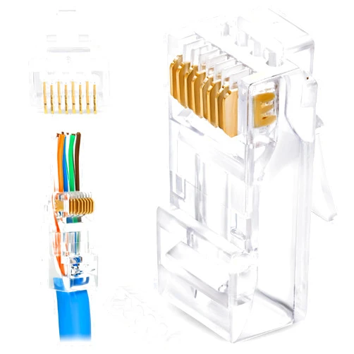 GTZ RJ45 Cat6/6a Pass Through Connectors for a Thick 23 AWG Large Diameter UTP Network Cable, 100 Pcs | Insert Guides Included