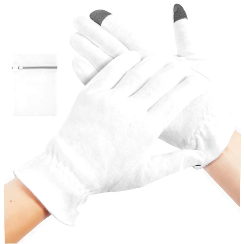 SWAKER 100% Cotton Moisturizing Gloves 5 Pairs, Touch Screen Friendly Cotton Gloves with Wristband and Washing Bag for Overnight Bedtime Eczema Dry Sensitive Irritated Skin Spa Therapy, Small