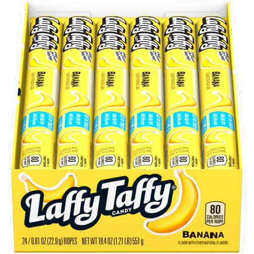 Laffy Taffy Rope Candy, Banana Flavor, 0.81 Ounce Ropes (Pack of 24)
