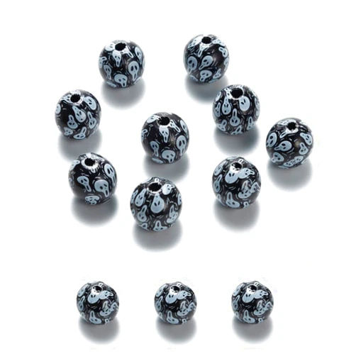 BGHK 50 Pcs Halloween Wooden Beads Ghost Wood Beads Natural Rustic Farmhouse Round Spacer Beads Loose Beads for DIY Crafts Handmade Home Decoration, Multicolor