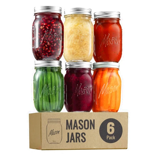 ELAORY Classic 16 Oz Mason Jars, 6 Pack Canning Jars, Regular Mouth, Airtight & Leak Proof, Dishwasher Safe, Microwave & Freezer Safe, 3.2 x 4.5 x 5.5 inches