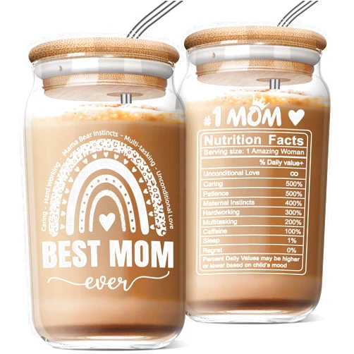 Nurforta Best Mom Gifts Mothers Day Gifts for Mom from Daughter Son Funny Birthday Christmas Thanks Giving Gifts Ideas for Mama New Mom Step Mom Bonus Mom 16 Oz Coffee Glass