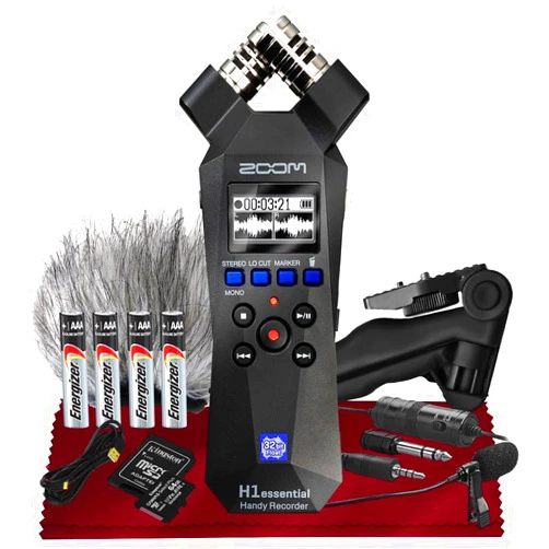 SonicSound Technologies Zoom H1essential Stereo Handy Recorder, H1 Essential (H1E) Portable Audio Recorder 32 Bit Float, USB & X/Y Microphone, 64GB SD, Tripod, Condenser Mic, Mic Muff & More for Musicians Vloggers Filmmakers