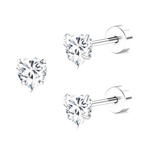 FACOKO Women's Earrings Anti-Allergy Titanium Earrings Cubic Zirconia Flat Back Design Star/Heart/Square Available 4MM/5MM Clear/Pink Comfortable Daily Wear Holiday Gift