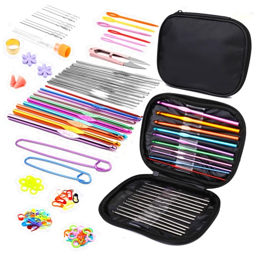IMZAY 110 Pcs Crochet Hooks Set,Crochet Needles Set with Storage Case, Ergonomic Knitting Needles Blunt Needles Stitch Marker DIY Hand Knitting Craft Art Tools for Beginners-Black