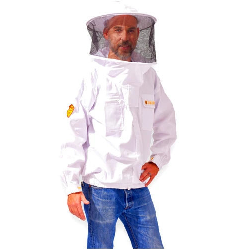 Foxhound Bee Company Sting Stopper Adult Beekeeping Jacket with Round Veil and Hat for Protection from Honey Bee Stings with Cotton Canvas, YKK Zippers and Pull Over Design, with Removable Hat for Men and Woman, Large