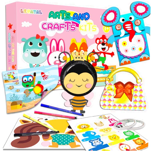 LOCATAL Arts and Crafts for Kids Ages 3, 4, 5, 6, 7, 8 Years Old,Fun Toddler Craft Box with 24 Different Patterns Art Activities Projects for Preschool,Organized Art Supplies for Boys & Girls