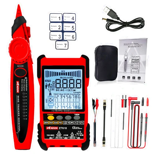 KKnoon Handheld Portable 2in1 Network Cable Tester Multimeter LCD Display with Backlight Analogs Digital Search POE Test Cable Pairing Sensitivity Adjustable Network Cable Multifunctional Cable Tester