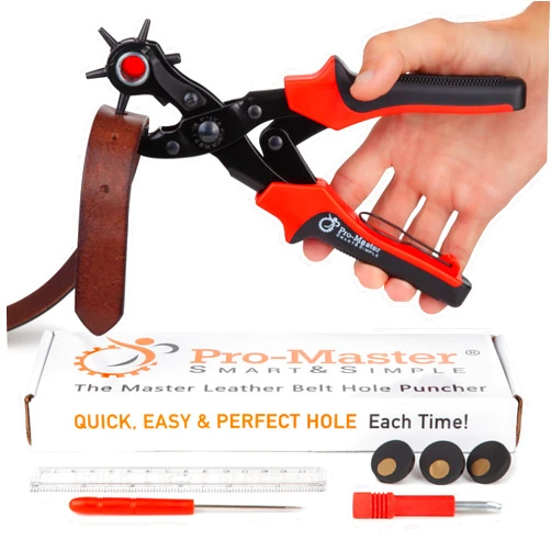 PRO-MASTER SMART & SIMPLE Professional Leather Hole Puncher Tool for Belts, Watch Bands, Handbag Straps and More, Precision Multi-Size Fabric & Leather Hole Puncher for Crafts & Easy DIY Belt Holes