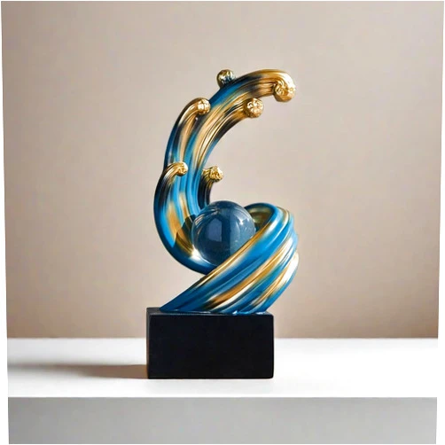 FelyHos Wave Resin Statues Home Decor Accents Modern Luxury Crystal Ball Sculptures Home Decor Accessories (Blue)