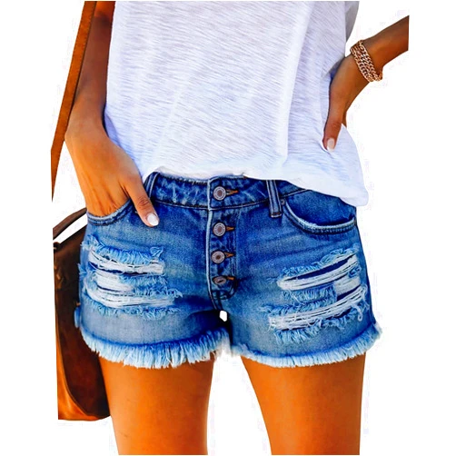 MIFOCAL Women's Ripped Denim Jean Shorts Mid Rise Summer Hot Raw Hem Casual Shorts