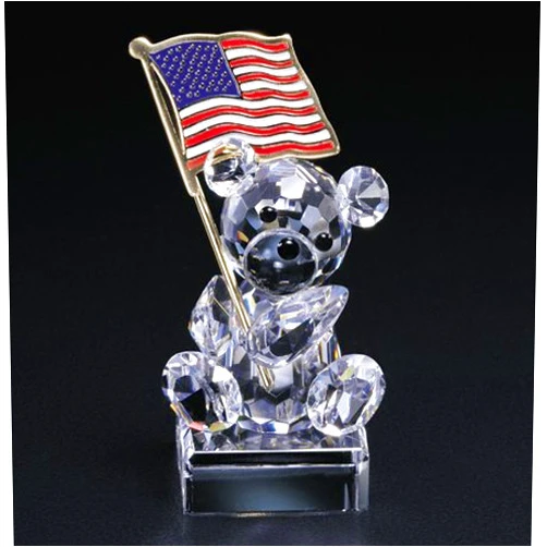 CRYSTA WORLD Crystal World Large Patriotic Teddy Bear Crystal Figurine