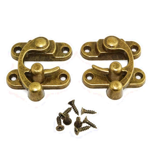 RuiLing 1 Pair Bronze Mini Swing Arm Clasp Latch Vintage Style Left Right Toggle Hasp Hook Metal Catch Curved Buckle for Suitcase Jewelry Box Toolbox 42x37mm