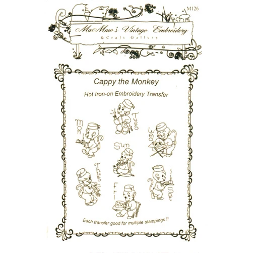 Mamaw's Vintage Embroidery Vintage Little Monkey Bellhop Hot Iron Embroidery Transfers