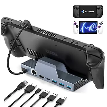 IINE Steam Deck Dock, 6 in 1 Docking Station Compatible with Steam Deck/ROG Ally/Switch, Steam Deck Charger Dock with HDMI 2.0 4K@60Hz, Gigabit Ethernet, 3 USB 3.0 Port and USB-C PD Port