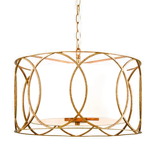HYDELITE Brass Drum Pendant Light 3-Light Dining Table Fixture with White Linen Diffuser
