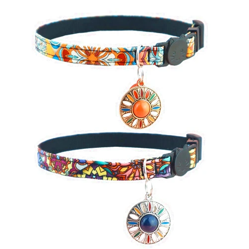 IDOLPET 2 Pack Cat Collar Breakaway Cat Collar Set with Tassel Tribal Aztec Pattern Adjustable Safety Kitten Collar with Bell (Orange + Dark Blue)…