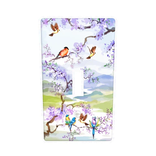 Giinly Birds Cherry Tree Light Switch Cover Plates Decorative Single Toggle Wall Plate, 1 Gang Lightswitch Cover