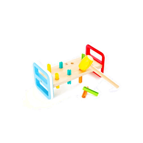 Hape Rainbow Pounder| Pounding Bench Wooden Toy with Hammer, Multicolor