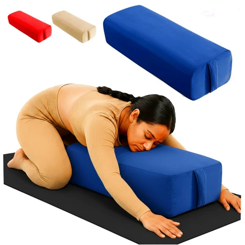 LeelaShanti Rectangular Yoga Bolster Pillow for Meditation, Yoga & Back Support – Soft Meditation Cushion with Removable Hand Wash Cotton Cover & Carry Handle (Blue)