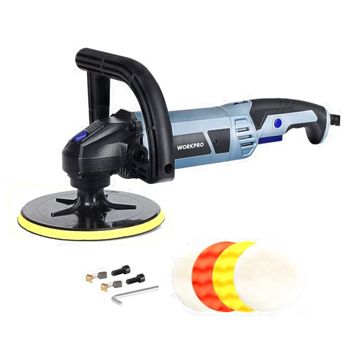 WORKPRO Buffer Polisher - 7-inch Car Buffer Waxer with 4 Buffing and Polishing Pads, 6 Variable Speed 1000-3800 RPM, Detachable Handle, Ideal for Car Detailing, Sanding, Polishing, Waxing