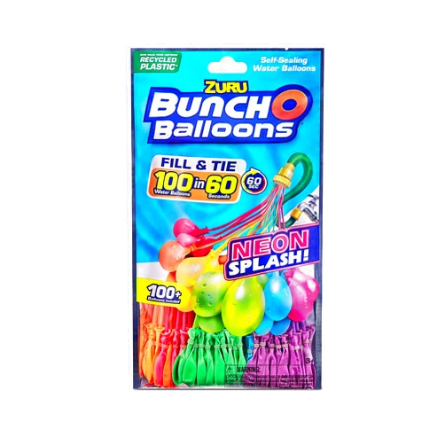 Bunch O Balloons Neon (3 Bunches) by ZURU, 100+ Rapid-Filling Self-Sealing Neon Colored Instant Water Balloons for Outdoor Family, Friends, Children Summer Fun (3 Bunches, 100 Balloons)