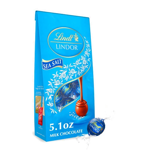 Lindt LINDOR Sea Salt Milk Chocolate Candy Truffles, Milk Chocolate Candy with Smooth, Melting Truffle Center, 5.1 oz. Bag