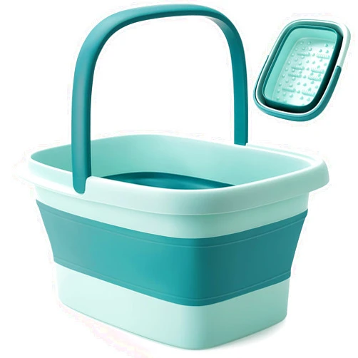 Moohemoo Collapsible Foot Bath Basin Foot soak Tub, Foot Soaking Tub with Massage Acupoint for Feet Soaking, Pedicure Foot Spa, Multifunction Plastic Bucket with Handle, Home Spa Treatment – Green