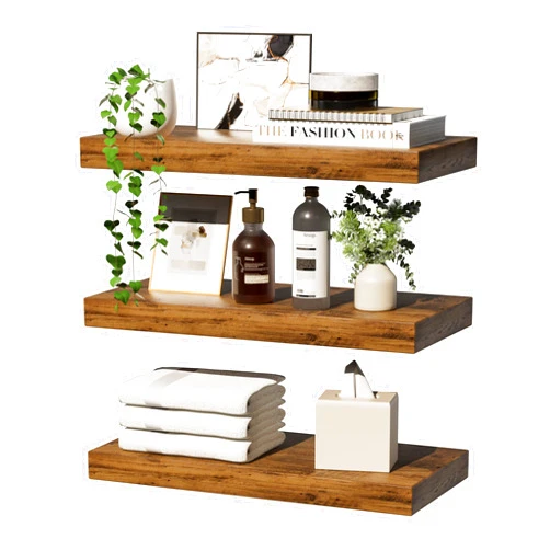 Proarea Floating Shelves for Wall Storage, Wall Mounted Rustic Wood Shelves, Modern Hanging Shelves, Display Shelf Organizer for Bathroom, Bedroom, Living Room, Kitchen, Room Décor 16 inch Set of 3