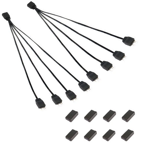 MEIRIYFA 5V 3 Pin ARGB Splitter Cable 1-to-4 Male 3 Pin Addressable RGB Splitter Extension Connector for MasterFan/MasterLiquid ARGB Series Support LED Sync Cable with Protective Cap 2 Pack