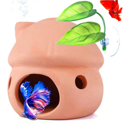 HouseUp Betta Fish Tank Accessories,Pleco Caves for Aquarium,Fish Aquarium Decoration,Smalland Shrimp Breeding Cave Don't Contain Paint,Natural Ceramics Mushroom House
