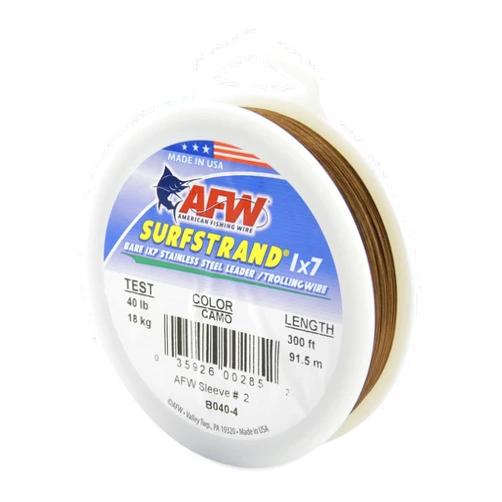 AFW American Fishing Wire Surfstrand Bare 1x7 Stainless Steel Leader Wire - Fishing Leader Line for Saltwater, 20lb Test - 325lb Test in Bright, Camo in 30ft, 300ft, 600ft and 1,000ft Lengths