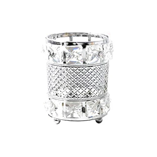 CY craft Silver Makeup Brush Holder Organizer,Handcrafted Vintage Cosmetics Brushes Eyebrow Pencil Pen Cup Collection, Crystal Flower Vase Desk Dresser Decoration and Storage,4.7 x 4 Inch