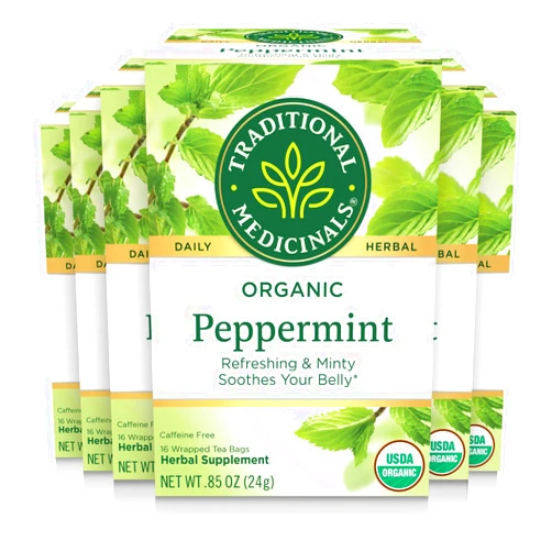 Traditional Medicinals Tea, Organic Peppermint, Soothes Your Belly, Refreshing & Minty, 96 Tea Bags (6 Pack)